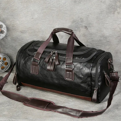 Men's Large Capacity PU Leather Travel Backpack